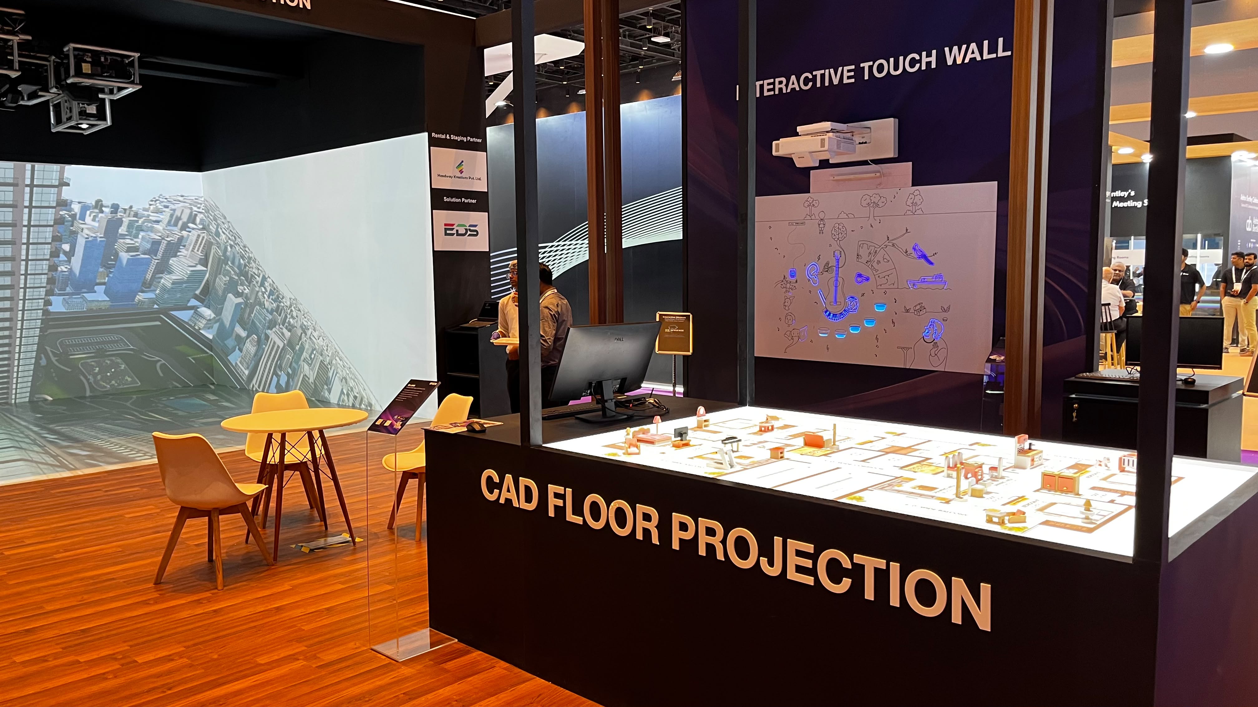 CAD floor projection demonstration at a partner booth